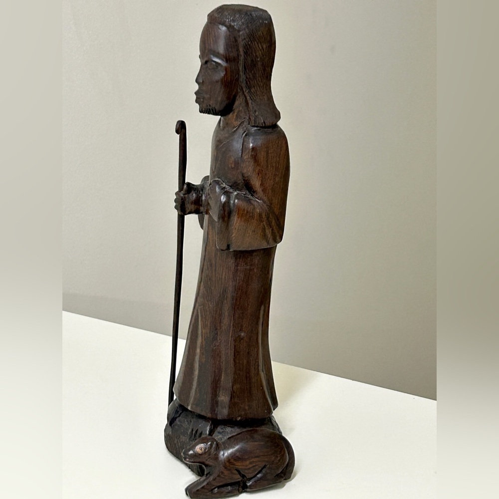 Vintage Ethiopian Artisan Hand Carved Ebony Wood African Shepherd Jesus Statue - Picture 14 of 16